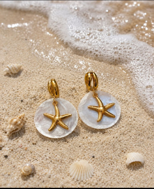 Coastal Starfish Shell Drop Earrings