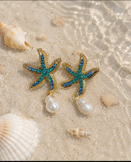 Ocean Sparkle Starfish Pearl Earrings
