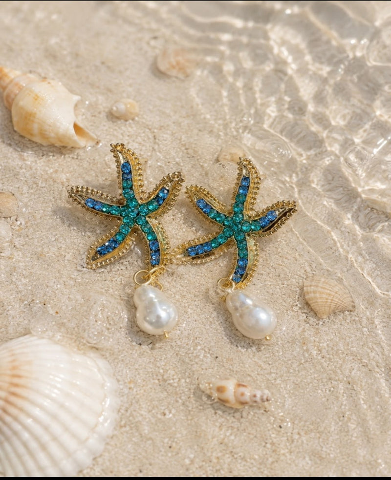 Ocean Sparkle Starfish Pearl Earrings