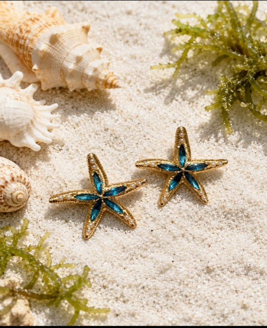 Aqua Starfish Pearl Earrings