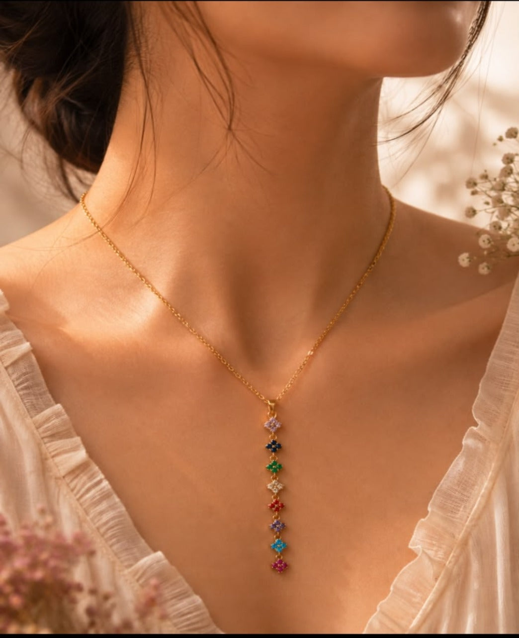 Rainbow Bloom Drop Necklace