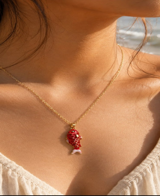 Crimson Koi Charm Necklace