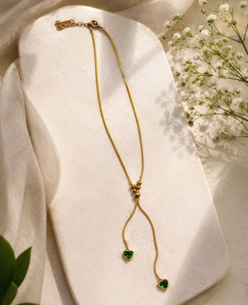 Emerald Heart Drop Necklace