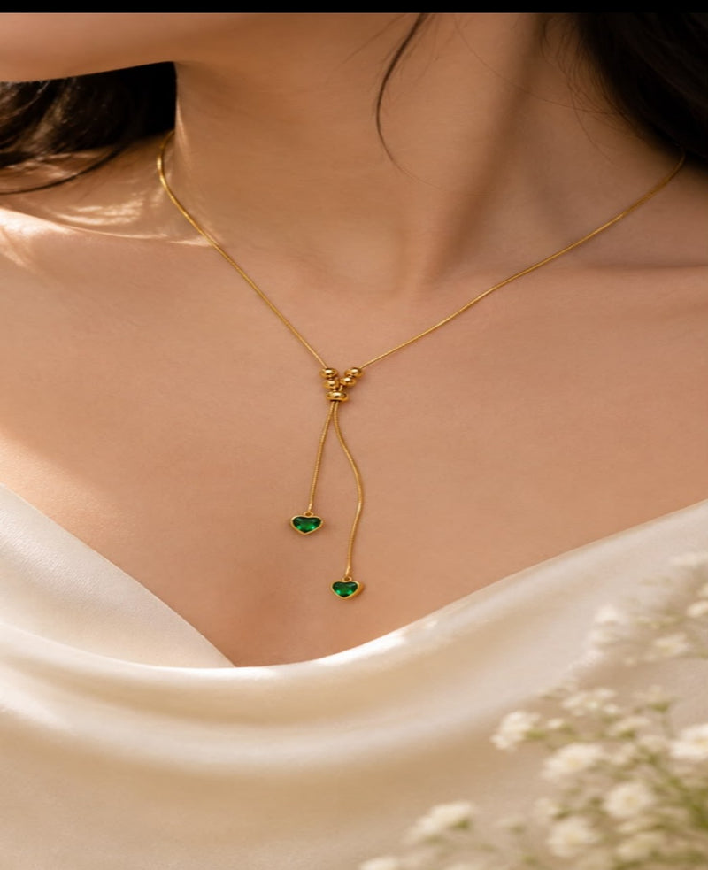 Emerald Heart Drop Necklace