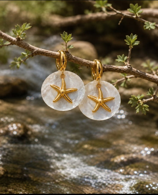 Coastal Starfish Shell Drop Earrings
