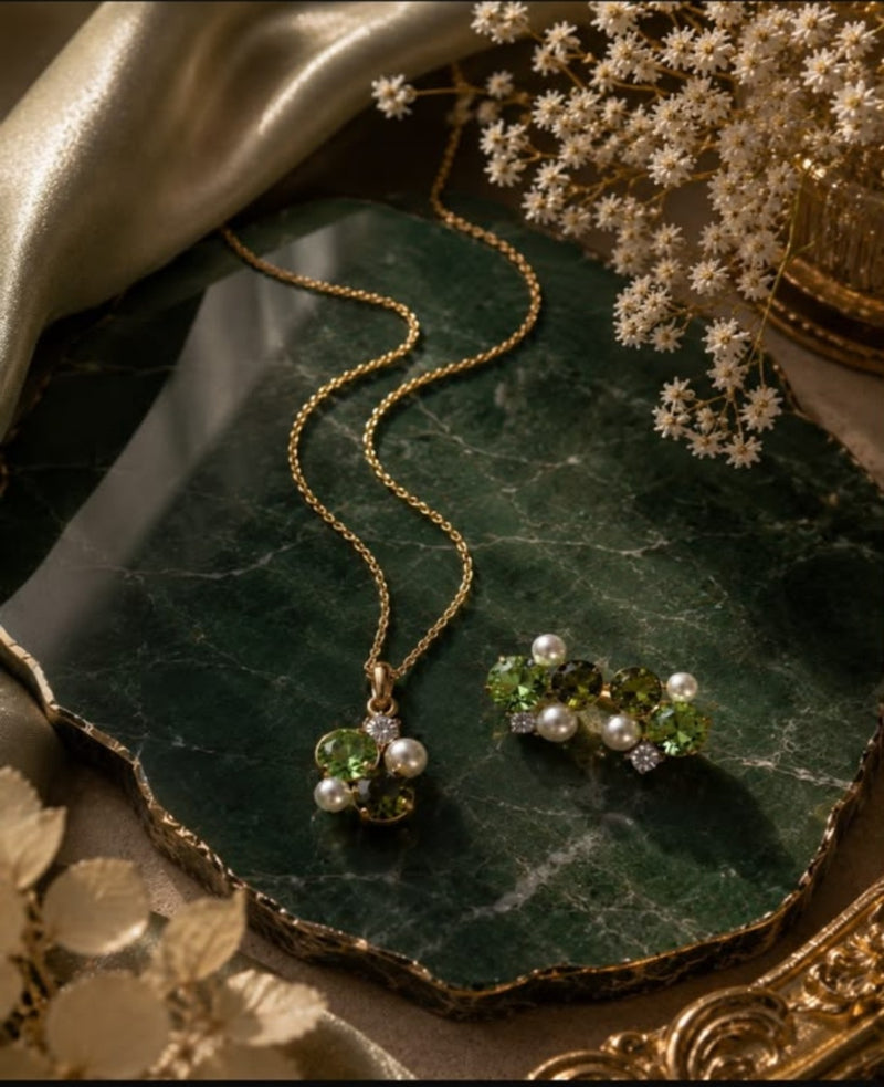 Emerald Pearl Green Necklace Set