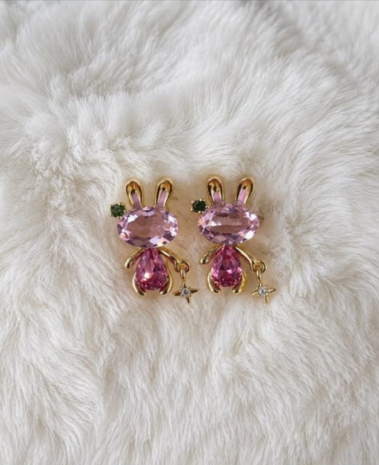 Pink Crystal Bunny Earrings