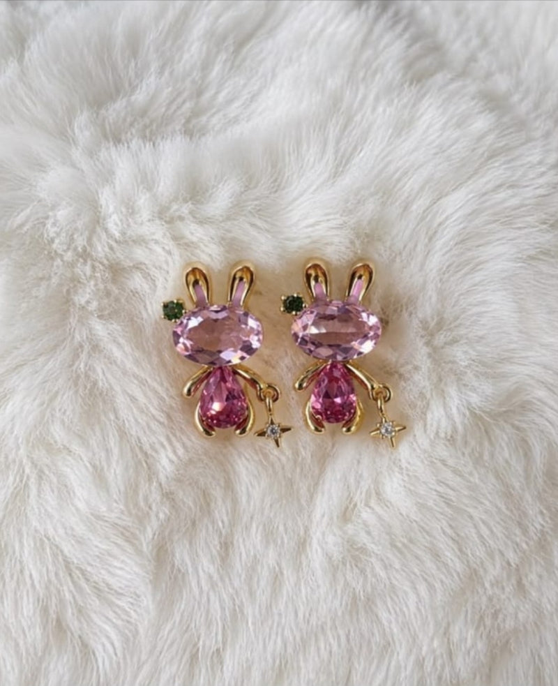 Pink Crystal Bunny Earrings