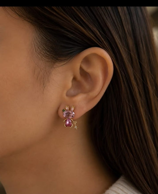 Pink Crystal Bunny Earrings