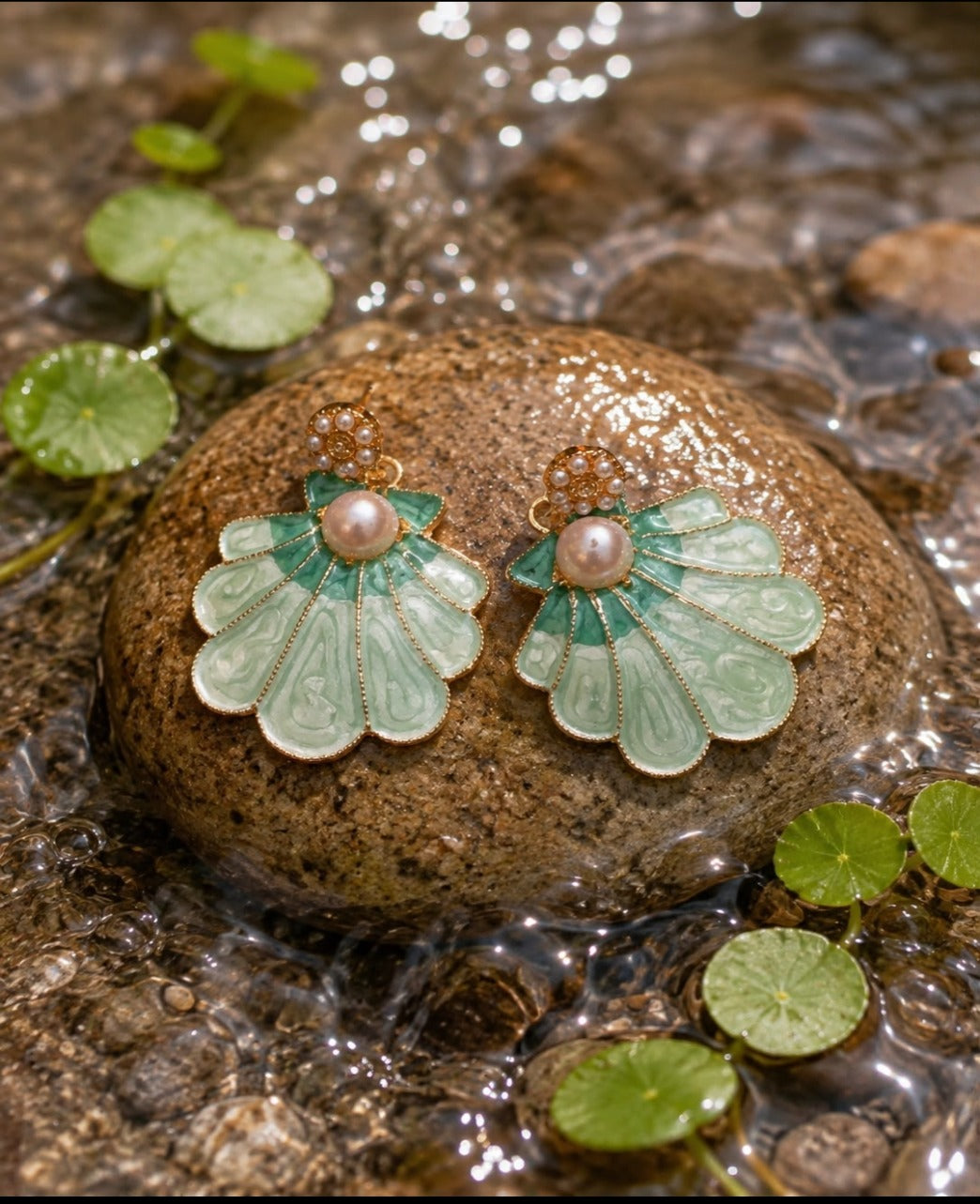 Mint Pearl Seashell Earrings