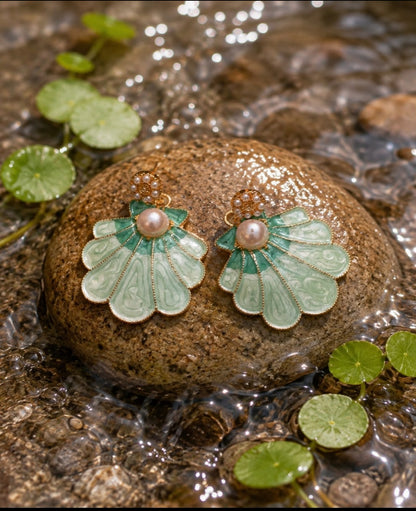 Mint Pearl Seashell Earrings