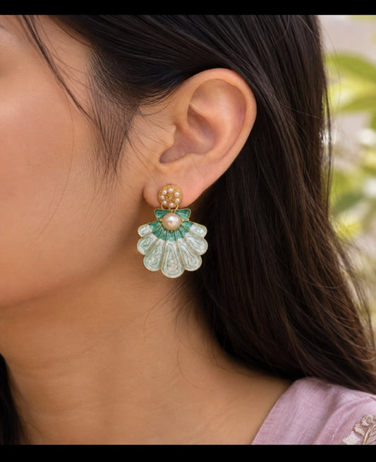 Mint Pearl Seashell Earrings